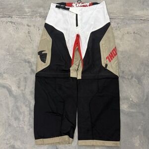 Thor Static Motocross MX Convertible Pants Mens 38 Black Tan White Zip Off